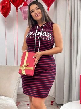 SHEIN CURVE Striped Hoodie Sleeveless Bodycon Dress Los Angeles Stripes Size 1X